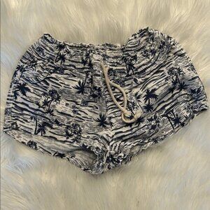 Navy Palm Print High Waist Women's Shorts